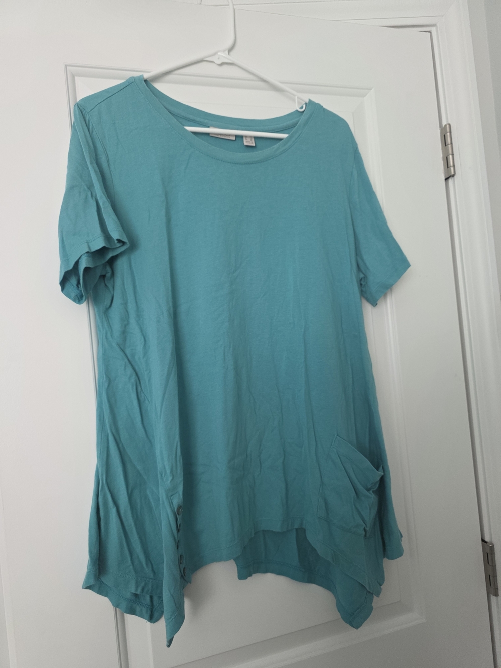 LOGO by Lori Goldstein Teal Short Sleeve Pocket Tunic